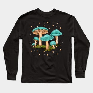 Bright blue mushrooms, cartoonish cottagecore art Long Sleeve T-Shirt